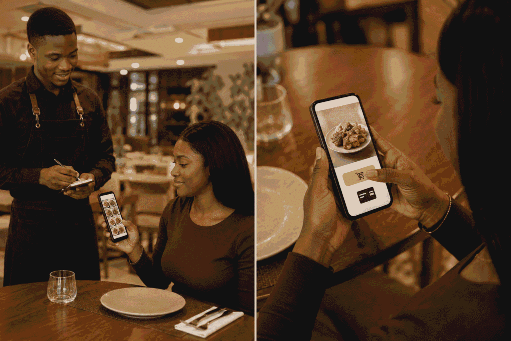 Digital menu Lagos browse-only versus full ordering with payment.